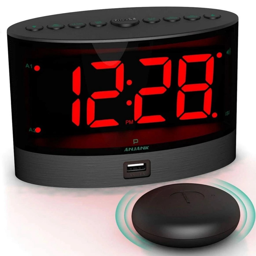 Extra Loud Alarm Clock w/ Wireless Bed Shaker Vibrating for Heavy Sleepers Deaf